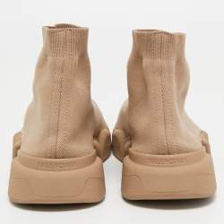 Pre Owned Balenciaga Brown Knit Fabric Speed High Top  Sneakers Size 41