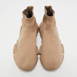 Pre Owned Balenciaga Brown Knit Fabric Speed High Top  Sneakers Size 41