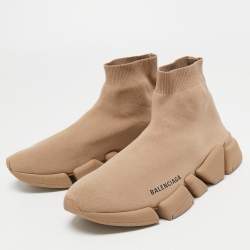 Pre Owned Balenciaga Brown Knit Fabric Speed High Top  Sneakers Size 41