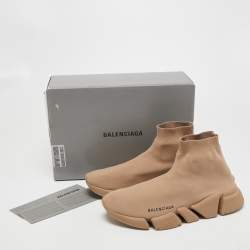 Pre Owned Balenciaga Brown Knit Fabric Speed High Top  Sneakers Size 41