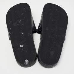 Pre Owned Balenciaga Black Logo Print Leather Slides Size 45