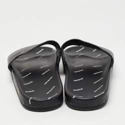 Pre Owned Balenciaga Black Logo Print Leather Slides Size 45