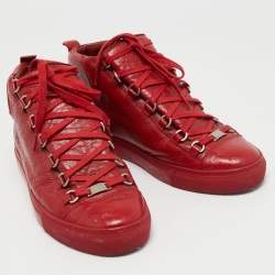 Balenciaga Red Leather Arena High Top Sneakers Size 41