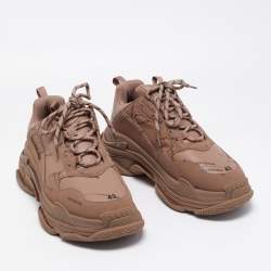 Pre Owned Balenciaga Brown Leather Triple S Sneakers Size 43