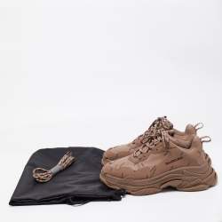 Pre Owned Balenciaga Brown Leather Triple S Sneakers Size 43