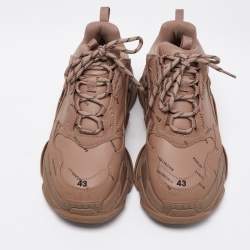 Pre Owned Balenciaga Brown Leather Triple S Sneakers Size 43