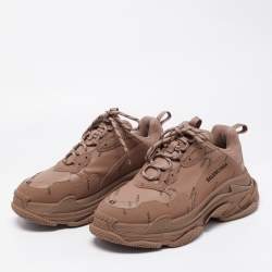 Pre Owned Balenciaga Brown Leather Triple S Sneakers Size 43
