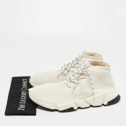 Balenciaga White Knit Fabric Speed Sock High Top Sneakers Size 45