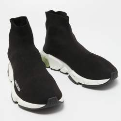 Balenciaga Black Knit Fabric Speed Trainer High Top Sneakers Size 42