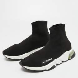 Balenciaga Black Knit Fabric Speed Trainer High Top Sneakers Size 42