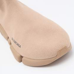 Balenciaga Beige Knit Fabric Speed Trainer Slip On Sneakers Size 43