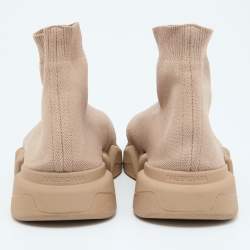 Balenciaga Beige Knit Fabric Speed Trainer Slip On Sneakers Size 43