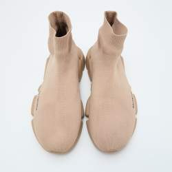 Balenciaga Beige Knit Fabric Speed Trainer Slip On Sneakers Size 43