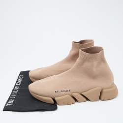 Balenciaga Beige Knit Fabric Speed Trainer Slip On Sneakers Size 43