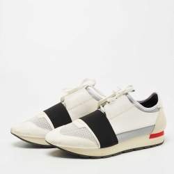 Pre Owned Balenciaga White Leather and Mesh Race Runner Sneakers Size 41