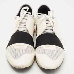 Pre Owned Balenciaga White Leather and Mesh Race Runner Sneakers Size 41