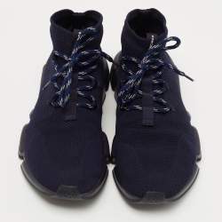 Pre Owned Balenciaga Navy Blue Knit Fabric Speed Trainer Lace Up Sneakers Size 42