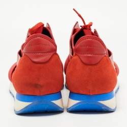 Pre Owned Balenciaga Red Fabric and Leather Race Runner Low Top Sneakers Size 45