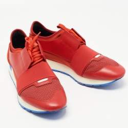 Pre Owned Balenciaga Red Fabric and Leather Race Runner Low Top Sneakers Size 45