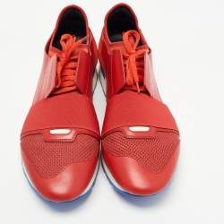 Pre Owned Balenciaga Red Fabric and Leather Race Runner Low Top Sneakers Size 45