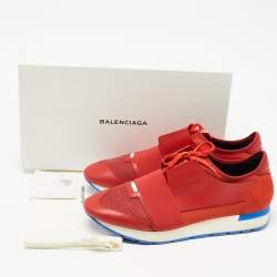 Pre Owned Balenciaga Red Fabric and Leather Race Runner Low Top Sneakers Size 45