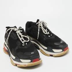 Pre Owned Balenciaga Black Leather and Mesh Triple S Sneakers Size 43