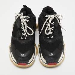 Pre Owned Balenciaga Black Leather and Mesh Triple S Sneakers Size 43