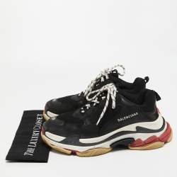 Pre Owned Balenciaga Black Leather and Mesh Triple S Sneakers Size 43