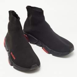 Pre Owned Balenciaga Black  Knit Fabric Speed LT Clear Sneakers Size 45