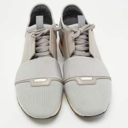 Pre Owned  Balenciaga Grey Knit Fabric and Leather Race Runner Sneakers Size 42