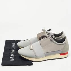 Pre Owned  Balenciaga Grey Knit Fabric and Leather Race Runner Sneakers Size 42