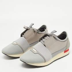 Pre Owned  Balenciaga Grey Knit Fabric and Leather Race Runner Sneakers Size 42