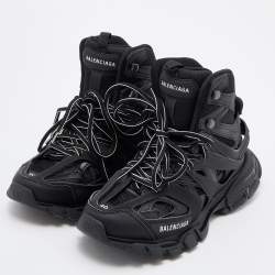 Pre Owned Balenciaga Black Leather and Mesh Track Hike Sneakers Size 39