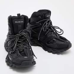 Pre Owned Balenciaga Black Leather and Mesh Track Hike Sneakers Size 39