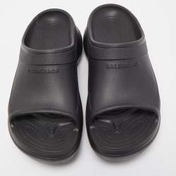 Pre Owned Balenciaga Black Rubber Slide Flats Size 42