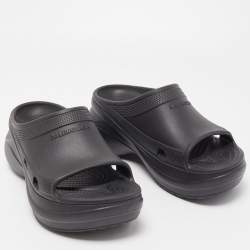 Pre Owned Balenciaga Black Rubber Slide Flats Size 42