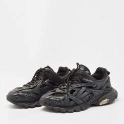 Pre Owned Balenciaga Black Leather and Mesh Track 2 Sneakers Size 42
