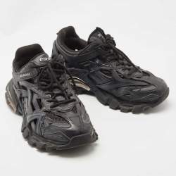 Pre Owned Balenciaga Black Leather and Mesh Track 2 Sneakers Size 42