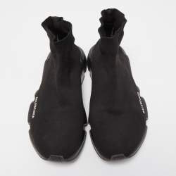 Pre Owned Balenciaga Black Knit Fabric Speed Trainer Sneakers Size 45