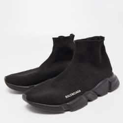 Pre Owned Balenciaga Black Knit Fabric Speed Trainer Sneakers Size 45