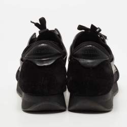 Pre Owned Balenciaga Black Leather and Fabric Race Runner Sneakers Size 39