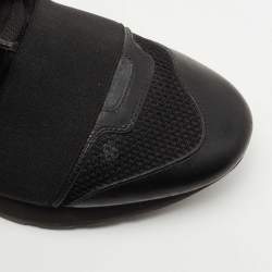 Pre Owned Balenciaga Black Leather and Fabric Race Runner Sneakers Size 39