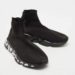 Pre Owned Balenciaga Black Knit Fabric Speed Trainer Sneakers Size 43