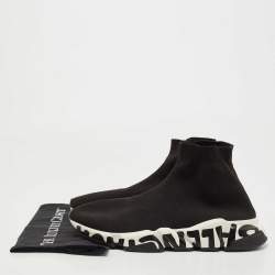 Pre Owned Balenciaga Black Knit Fabric Speed Graffiti Sneakers Size 42