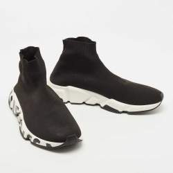 Pre Owned Balenciaga Black Knit Fabric Speed Graffiti Sneakers Size 42