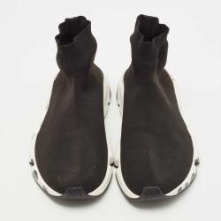 Pre Owned Balenciaga Black Knit Fabric Speed Graffiti Sneakers Size 42