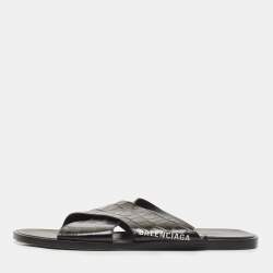 Balenciaga Black Croc Embossed Leather Cosy Slides Size 46