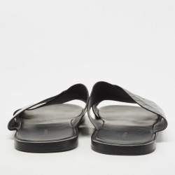 Balenciaga Black Croc Embossed Leather Cosy Slides Size 46