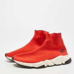 Balenciaga Red Knit Fabric Speed Trainer BB Sock Sneakers Size 43
