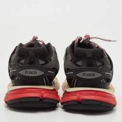 Pre Owned Balenciaga Black/Grey Leather and Mesh Track Sneakers Size 42